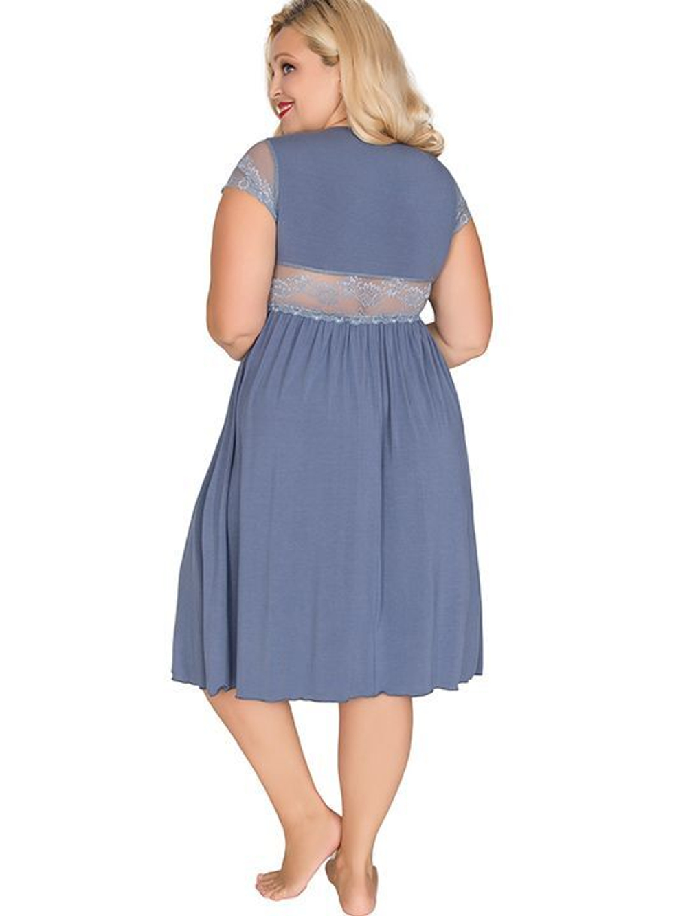 Сорочка из вискозы с резинкой под грудью (Размер: XL) (Цвет: грязно-синий)