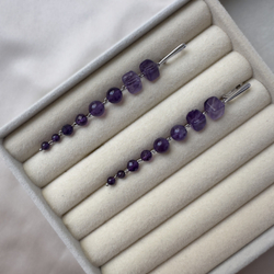 Серьги-подвески аметистовые, серебристая фурнитура