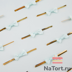 Твист лента с бантиком (голубой в горошек, 8 см) 50 шт