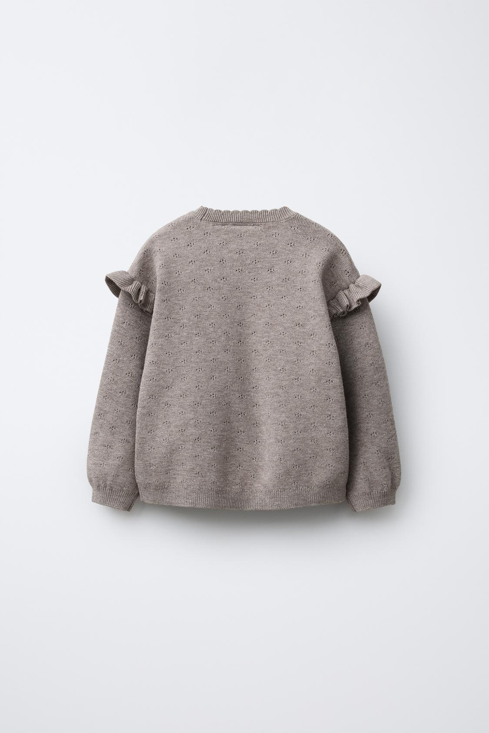 ZARA ТРИКОТАЖНЫЙ ДЖЕМПЕР С ВЫШИВКОЙ В ВИДЕ ЦВЕТОВ, СЕРО-КОРИЧНЕВЫЙ