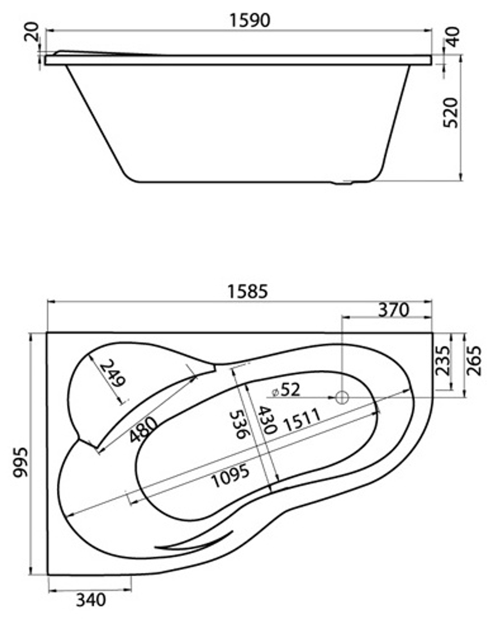 Ванна акриловая SANTEK ИБИЦА XL 160х100 правая (Без монтажного комплекта) 1WH112037