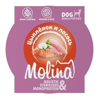 Ламистер для взрослых собак мини-пород Molina цыпленок и лосось в желе, 75 г 12 шт