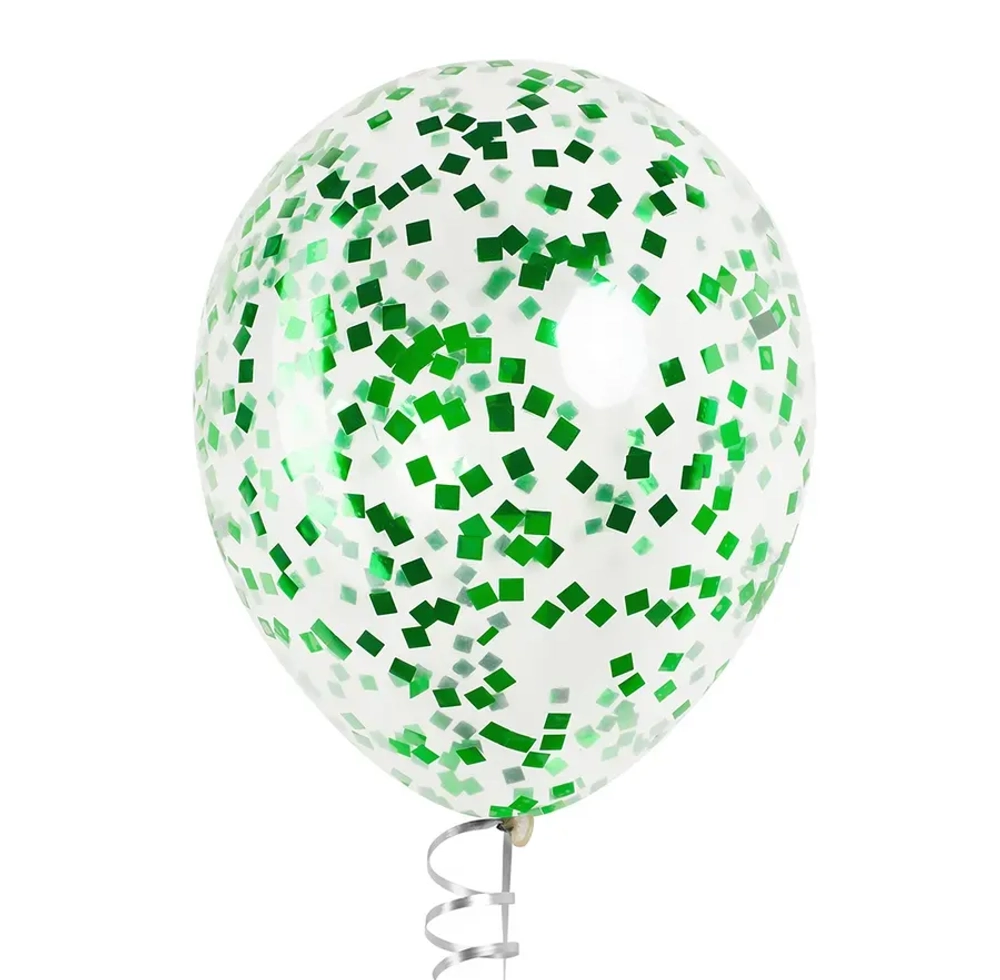 Латексный шар с мелким зеленым конфетти, квадрат, 36 см
