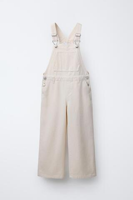 ZARA ДЛИННЫЙ ДЖИНСОВЫЙ КОМБИНЕЗОН, ЭКРЮ