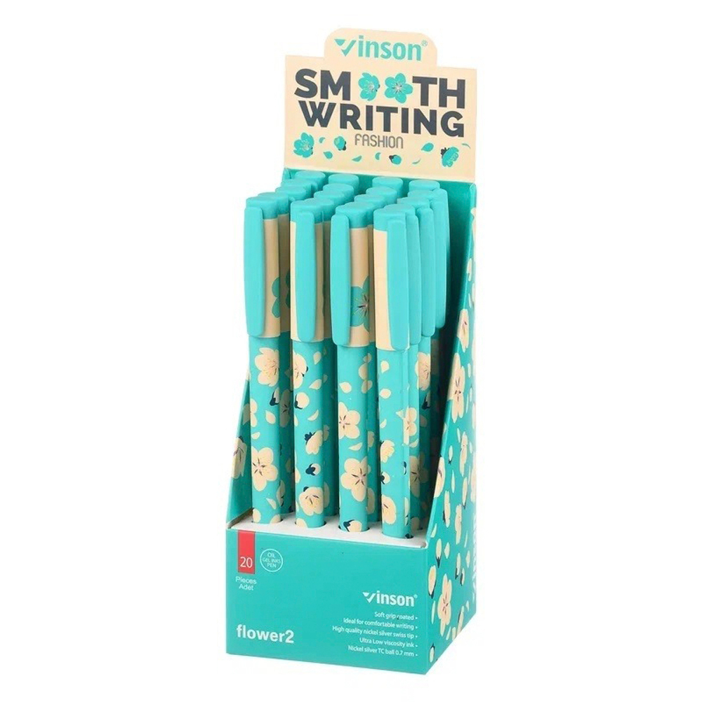 Ручка шариковая, масляная, Vinson, синие чернила, серия "Flower 2", 20 шт