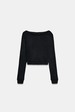 ZARA УКОРОЧЕННЫЙ ТОНКИЙ ДЖЕМПЕР, АНТРАЦИТОВО-СЕРЫЙ