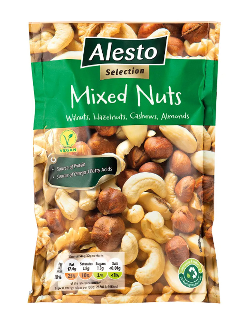 ALESTO MIXED NUTS СМЕСЬ ОРЕХОВ (грецкий, лесной, кешью и миндаль) 200 г, тщательно отобранные высококачественные орехи
