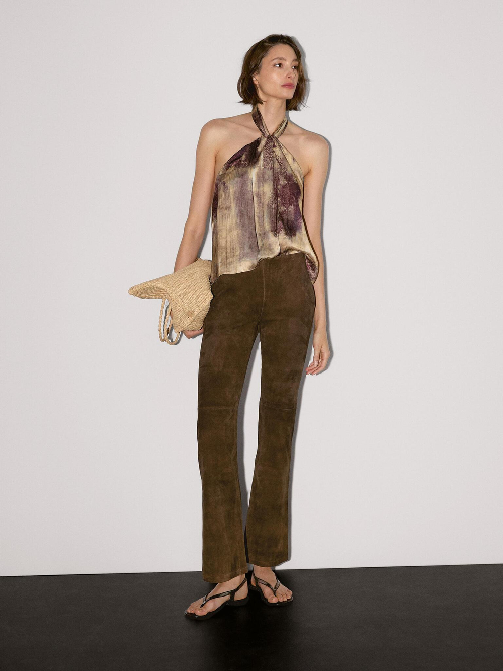 Massimo Dutti Расклешенные замшевые брюки, коричневый