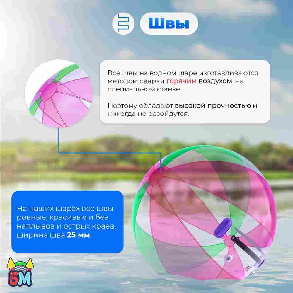 Аттракцион Водный шар ПВХ «Розово-зелёный» 2*2*2 м