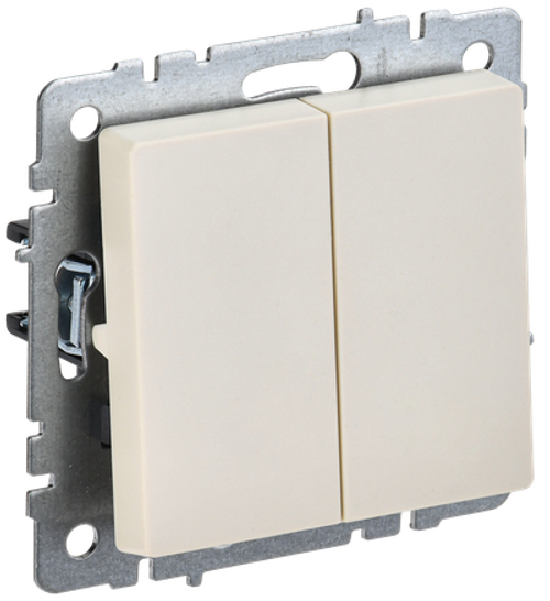 BRITE Выключатель 2-клавишный проходной 10А ВС10-2-6-БрКр бежевый IEK