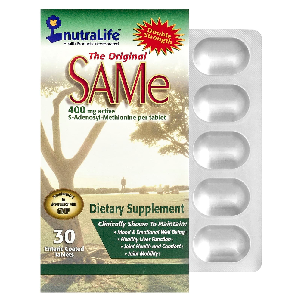 NutraLife, оригинальный SAMe, 400 мг, 30 таблеток, покрытых кишечнорастворимой оболочкой