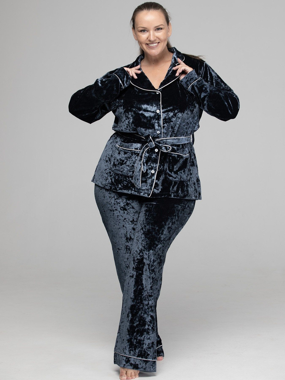 Домашний бархатный костюм (Размер: XL) (Цвет: серый)