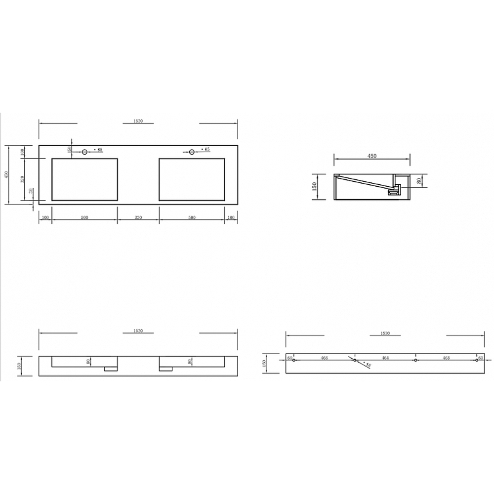 Раковина Abber Stein 152 AS2643-1.5 двойная Белая матовая