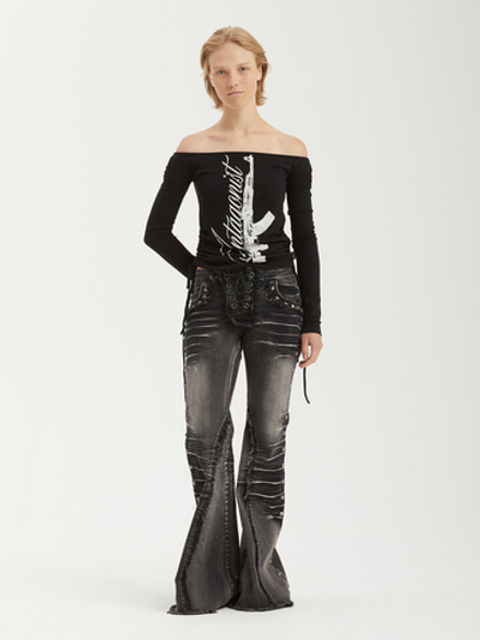 Топ Havoc Black Gun Graphic Off Shoulder