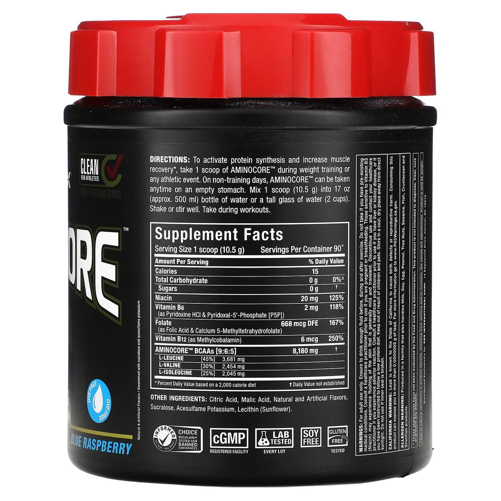 ALLMAX, AMINOCORE™ BCAA, со вкусом голубой малины, 945 г (2,1 фунта)