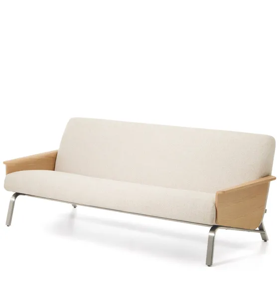 3-местный диван Amsen бежевый с подлокотниками из шпона дуба