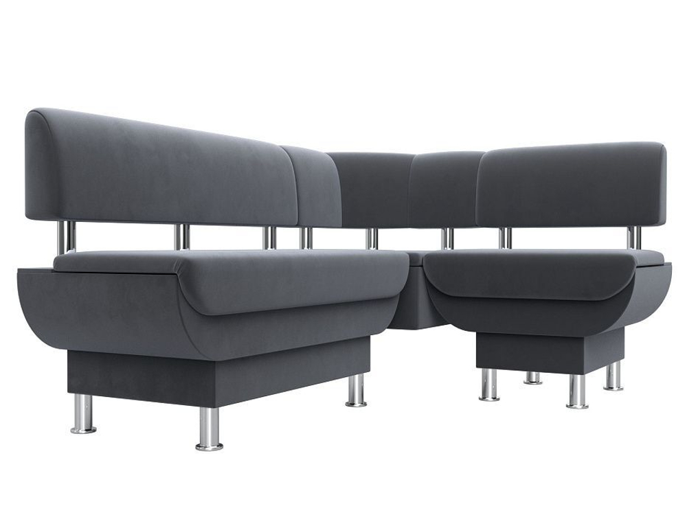 Диван кухонный угловой Альфа правый угол, Серый, Велюр, 116696