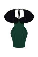 Платье мини из бархата и сатина с объемными рукавами