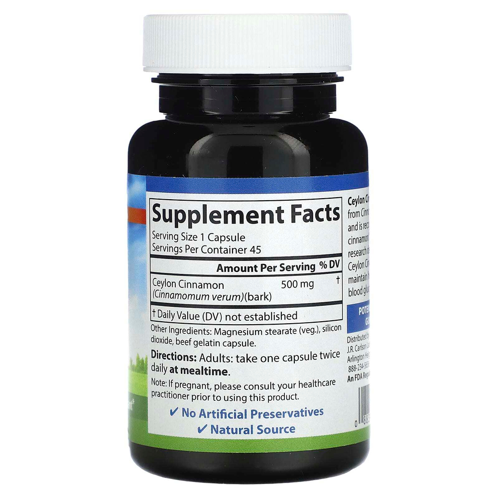 Carlson, Цейлонская корица, 45 капсул (500 мг в 1 капсуле)