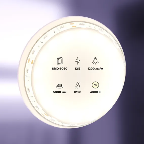 Светодиодная лента 12В 5050 14,4Вт/м 4000K 5м IP20 Led Strip 10129
