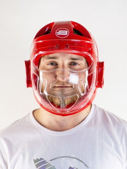 Шлем для тхэквондо с маской BoyBo красный, BHT45