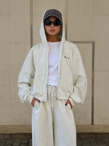 Серый меланжевый хлопковый спортивный костюм