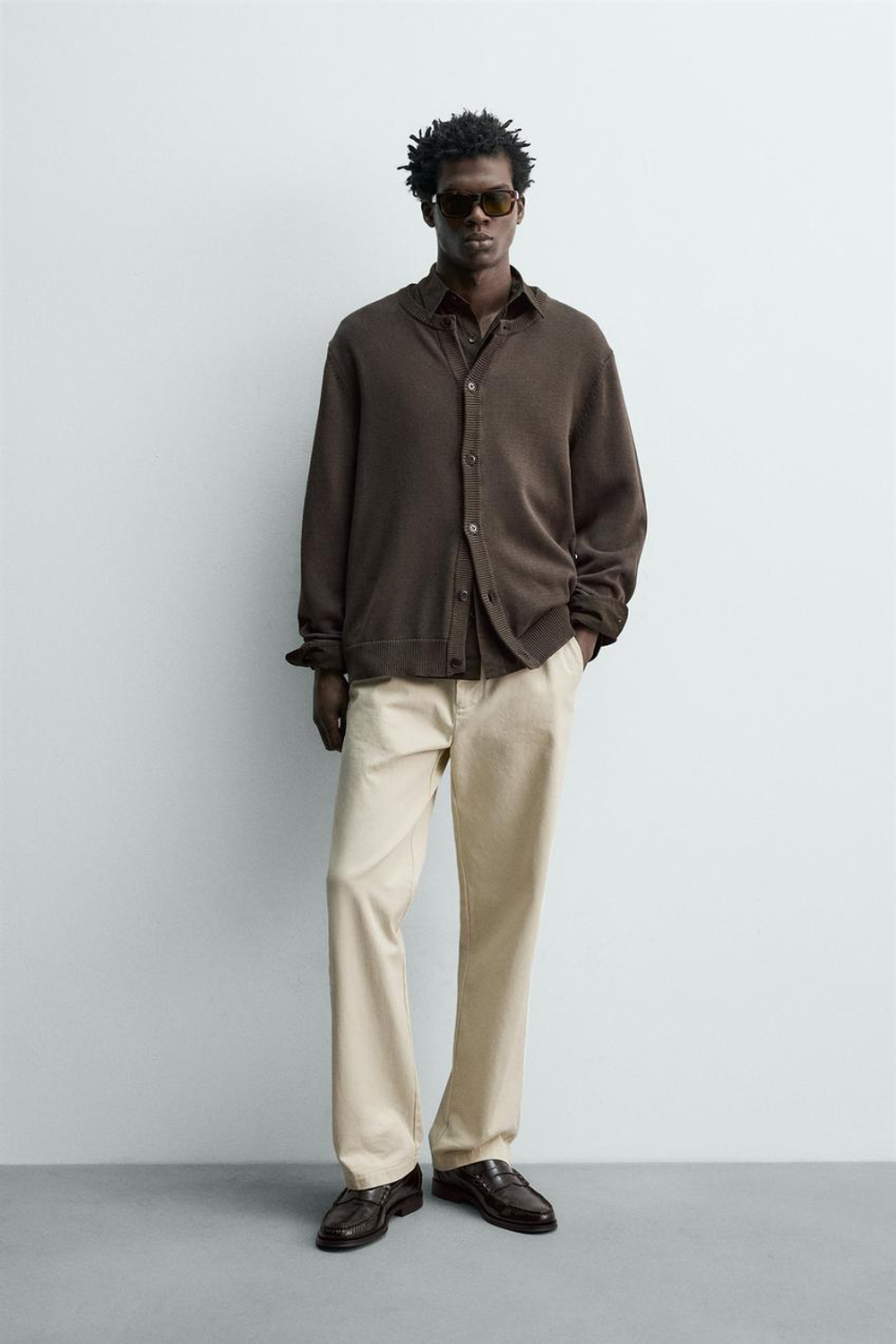 ZARA КАРДИГАН ИЗ ХЛОПКА КЛАССИЧЕСКОГО КРОЯ, КОРИЧНЕВЫЙ