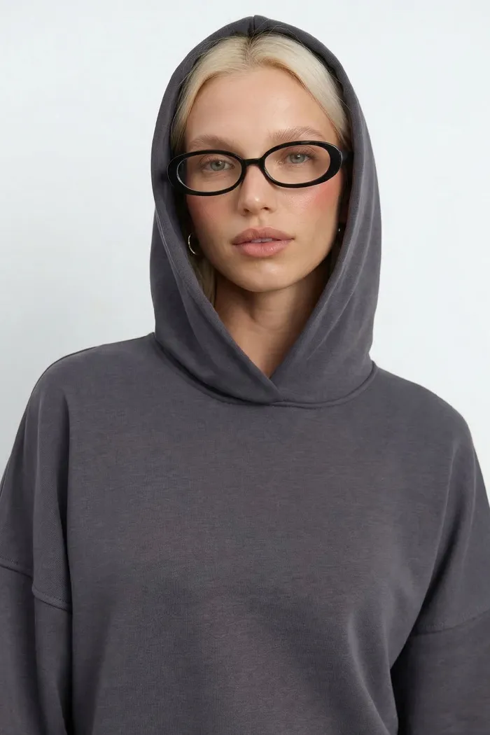 Худи свободного кроя из премиум футера цвета антрацит