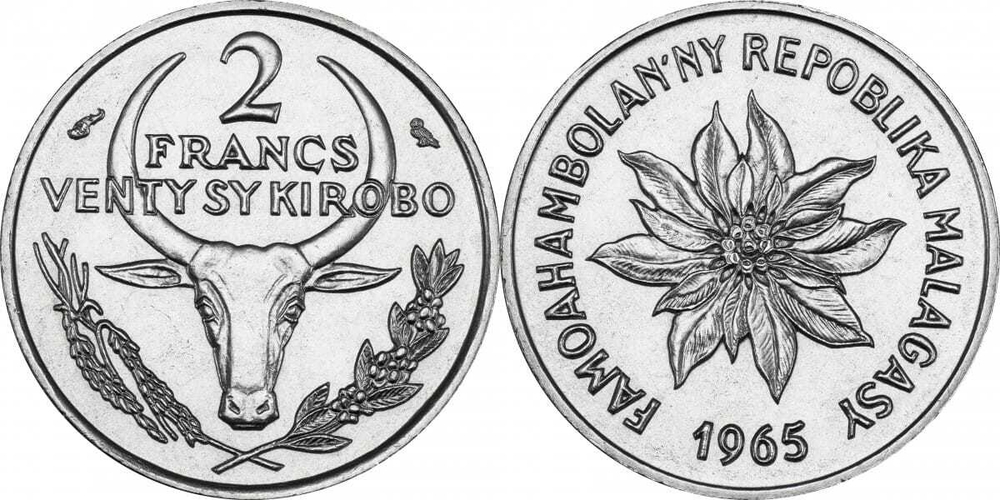 Мадагаскар 2 франка, 1965-1989 UNC