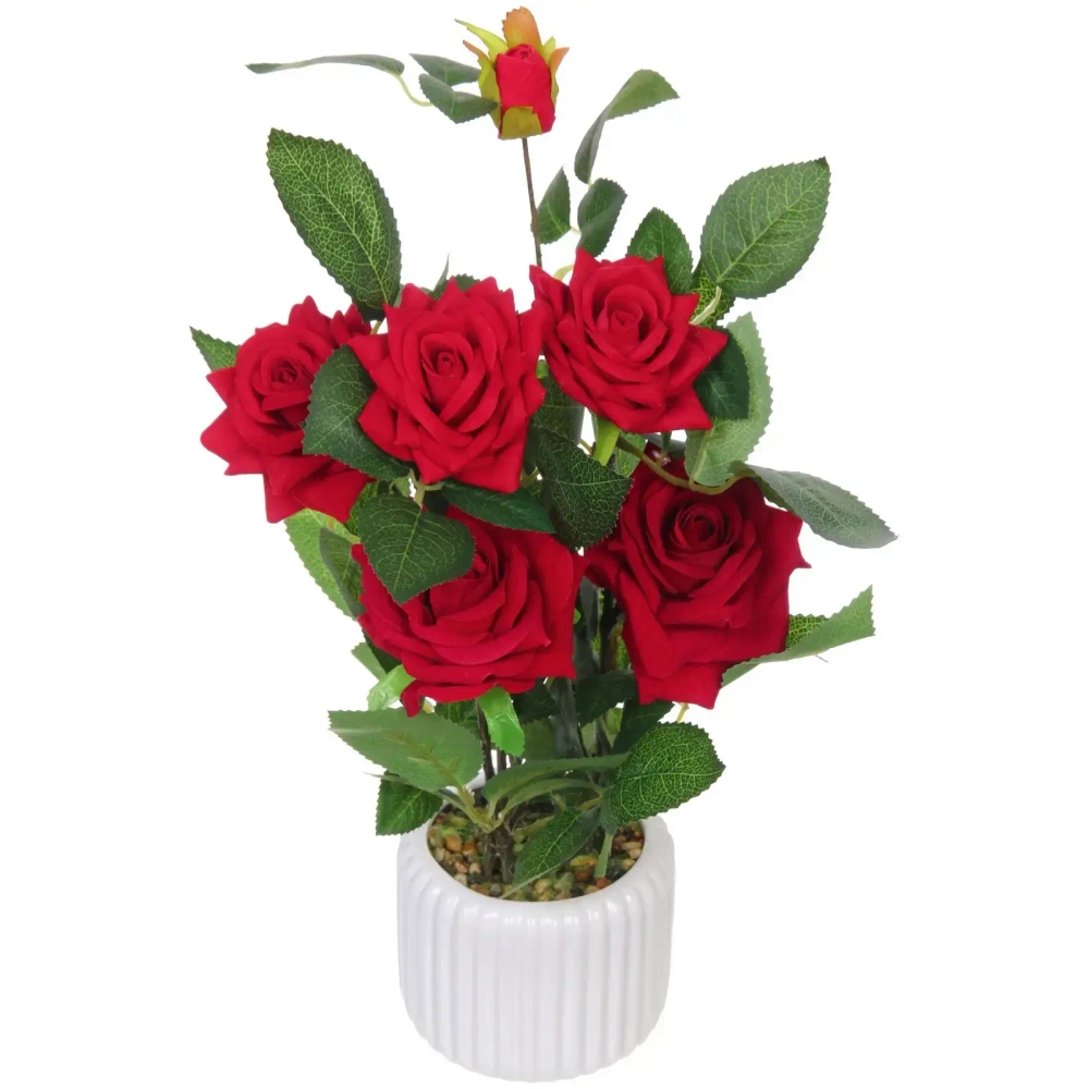 Цветочная композиция «Розовый куст» 43см в горшке, цвет красный