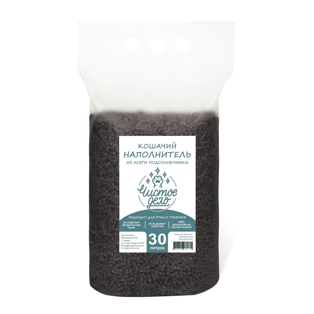 Наполнитель Чистое дело для кошачьего туалета из лузги подсолнечника