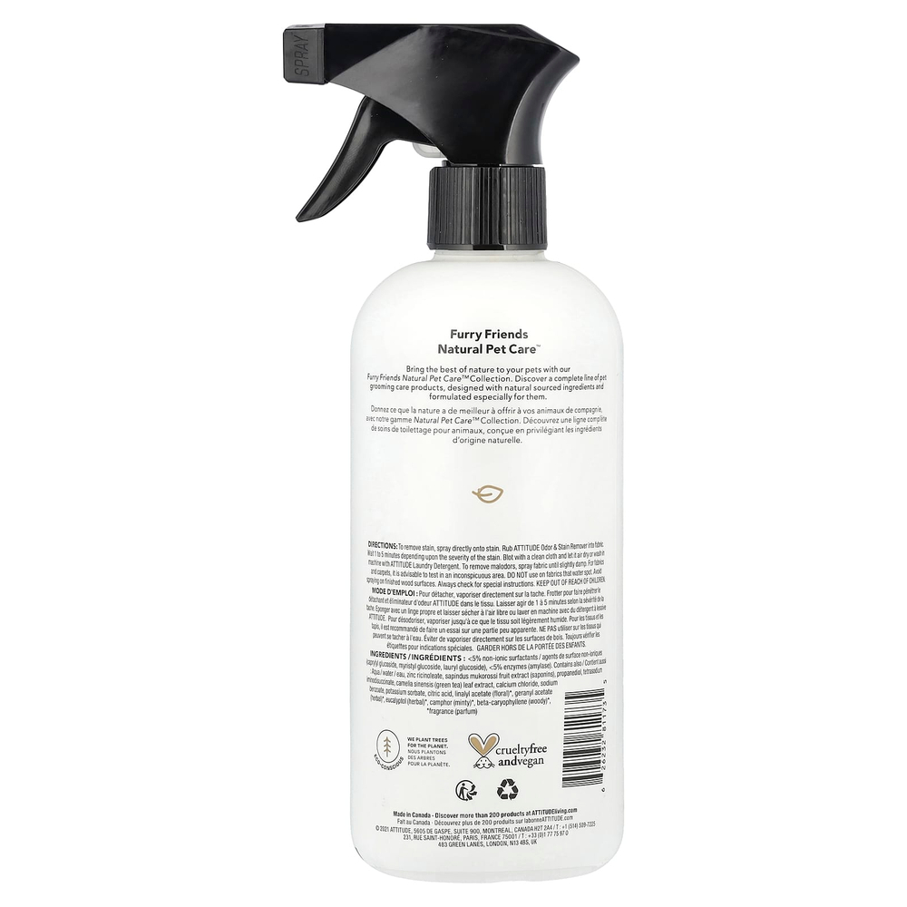 ATTITUDE, Furry Friends, Natural Pet Care ™, средство для удаления пятен и запахов, лаванда, 473 мл (16 жидк. Унций)