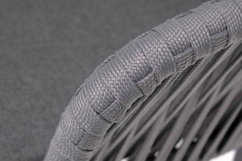 "Бордо" стул плетеный из роупа, каркас алюминий темно-серый (RAL7024) муар, роуп серый 15мм, ткань темно-серая 027