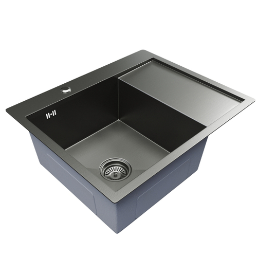Мойка настол.монтаж 60х50 (3,0) лев. вып 3 1/2  MIXLINE PRO С ФАСКОЙ 20см с сифоном (черный графит)