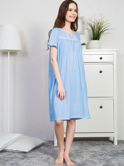 Свободная домашняя сорочка на пуговках (Размер: XL) (Цвет: голубой)