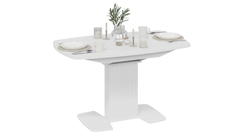 Стол кухонный обеденный раздвижной Белый глянец/Стекло глянцевое белое 130(162)х80х75 см