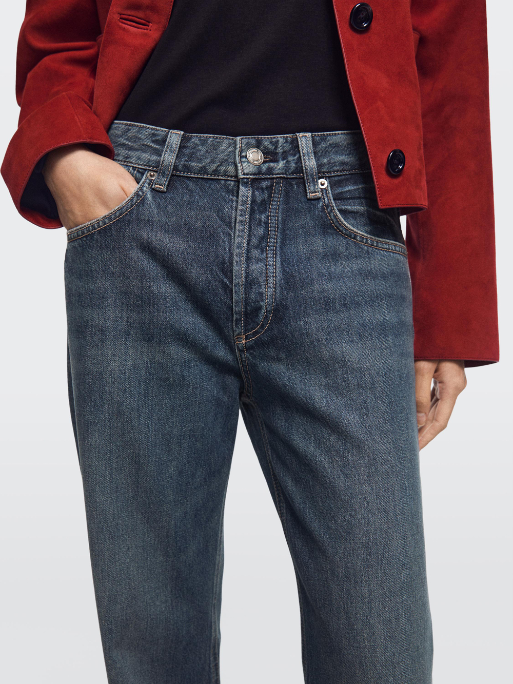 Massimo Dutti Джинсы средней посадки с широкими штанинами, средне-синий