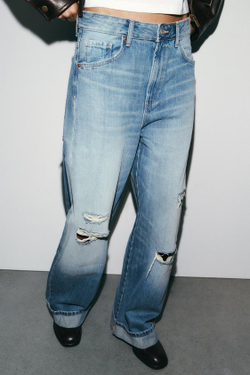 ZARA ДЖИНСЫ TRF BAGGY FOLDED С РАЗРЕЗАМИ, ИНДИГО