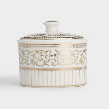 Сахарница 300 мл 10 см с золотистым орнаментом фарфор