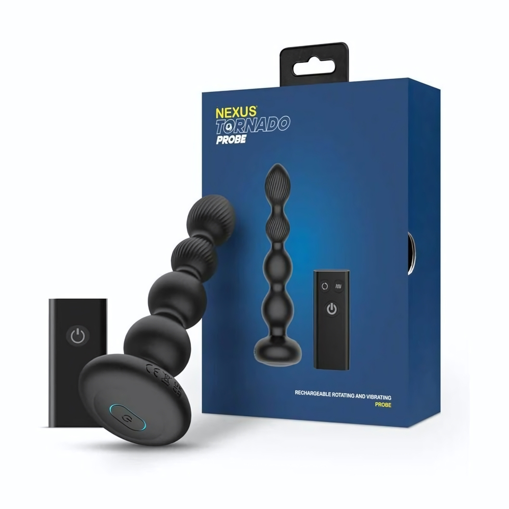 Черная анальная виброёлочка Nexus Tornado Beaded Probe с функцией вращения (Цвет: черный)