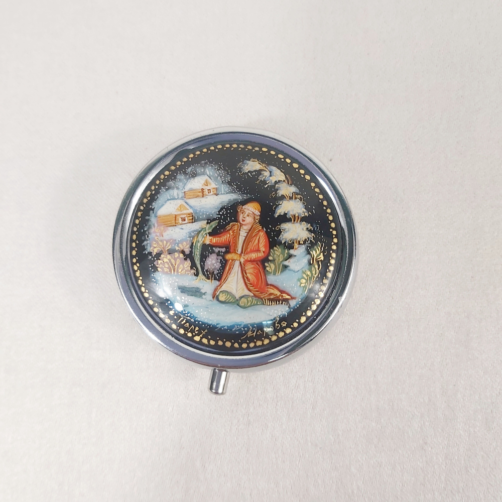 Таблетница с ручной росписью Палех "По-щучьему веленью"