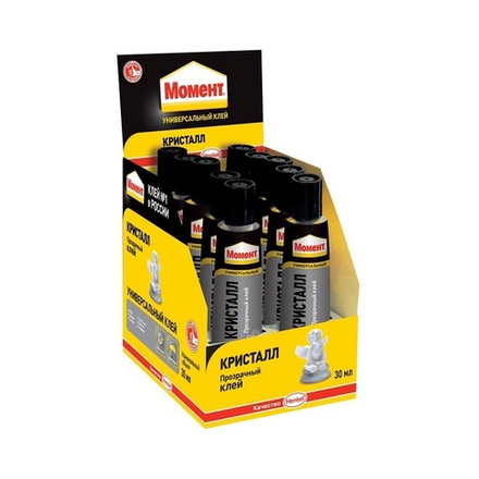 Контактный клей "Момент", (кристалл), туба в шоу-боксе 10х30мл