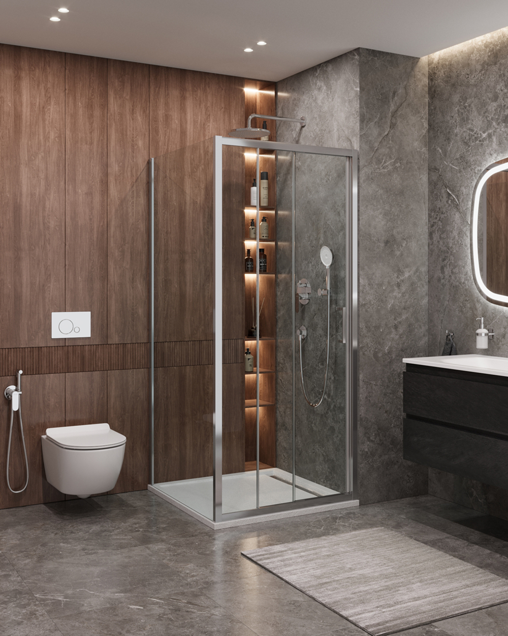 Душевой уголок Cezares MOLVENO-AHF-31-90/100-C-CR-IV, 90х100х195, профиль хром, стекло прозрачное