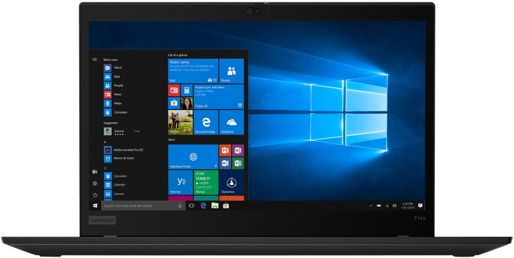Ноутбук Lenovo ThinkPad T14s Gen 1 / 14;;, 1920x1080 (Full HD)/ Intel Core i7 10510U 1800MHz/ On board DDR4 16GB/ SSD 512GB/ Intel UHD Graphics/ Bluetooth/ Wi-Fi/ FPR, SCR/ noDVD/ Чёрный /Windows 10 Pro / 20T0001ERT