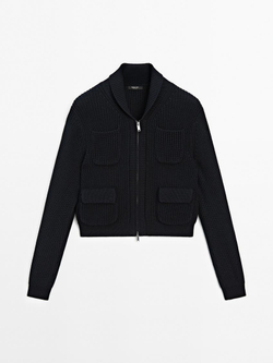 Massimo Dutti Кардиган с застежкой-молнией, темно-синий