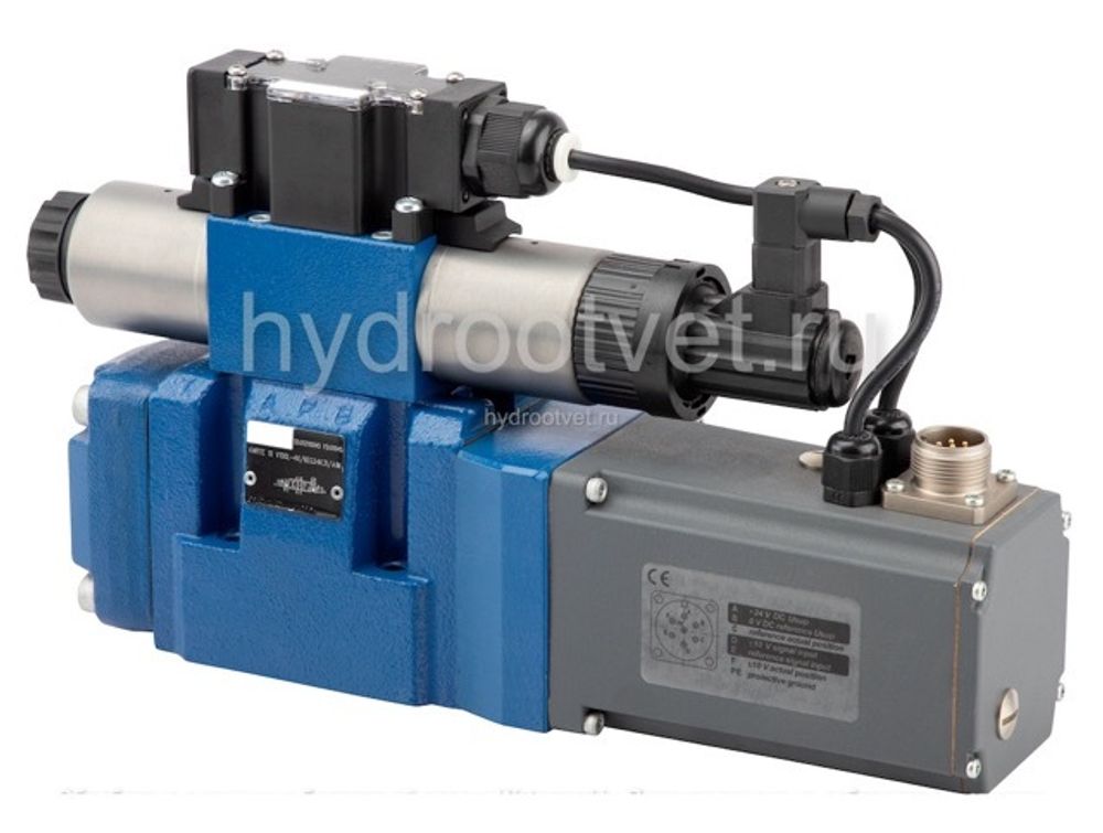 4WRTE10V1-50L-4X/6EG24ETK31/A1M - Пропорциональный быстродействующий распределитель с обратной связью по положению золотника и со встроенным усилителем (OBE), Ду10, A1 = ±10 В, номинальный расход 50 л/мин, схема V1-, каналы управления ET = X и Y - внутренние