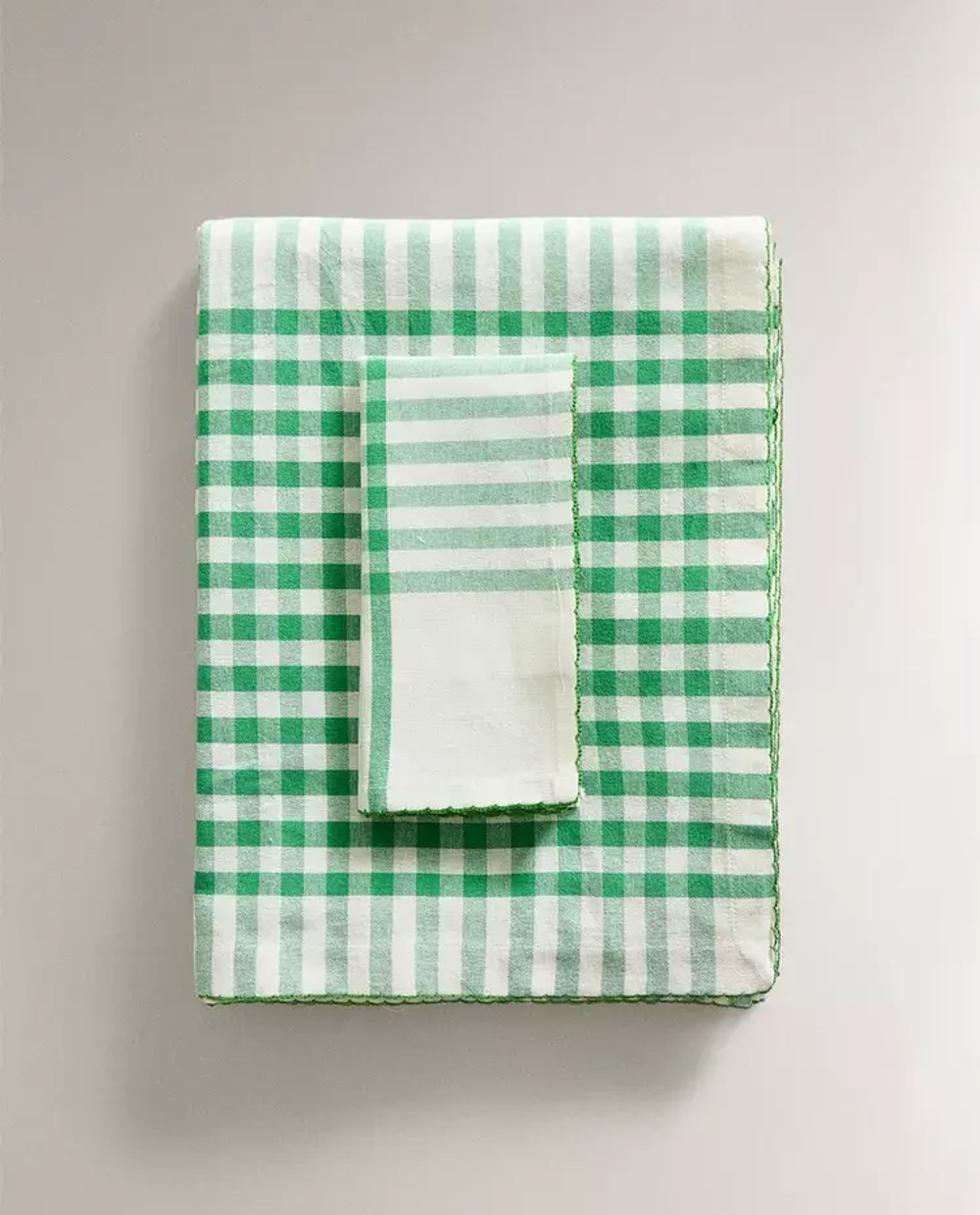 ZARA HOME ХЛОПКОВАЯ СКАТЕРТЬ В КЛЕТКУ, ЗЕЛЕНЫЙ