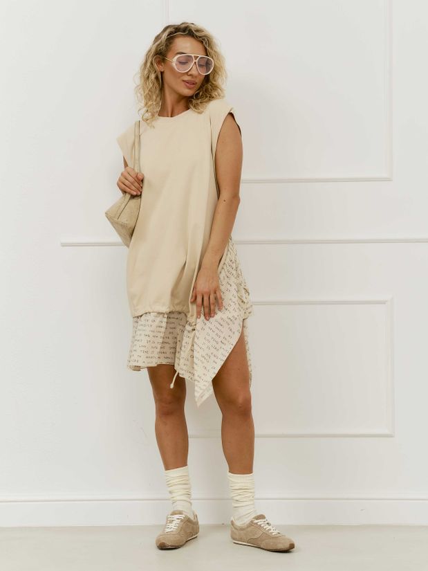 Платье с воланами буквы, бежевый