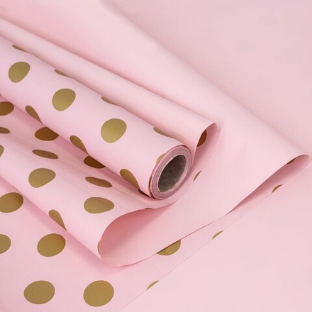Пленка мат-я Горохи 58см*10м РОЗОВ/ЗОЛОТО