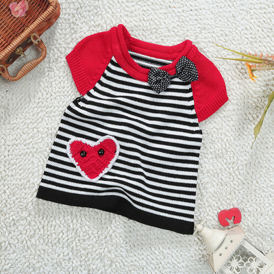 Джемпер детский в полоску с коротким рукавом и бантом